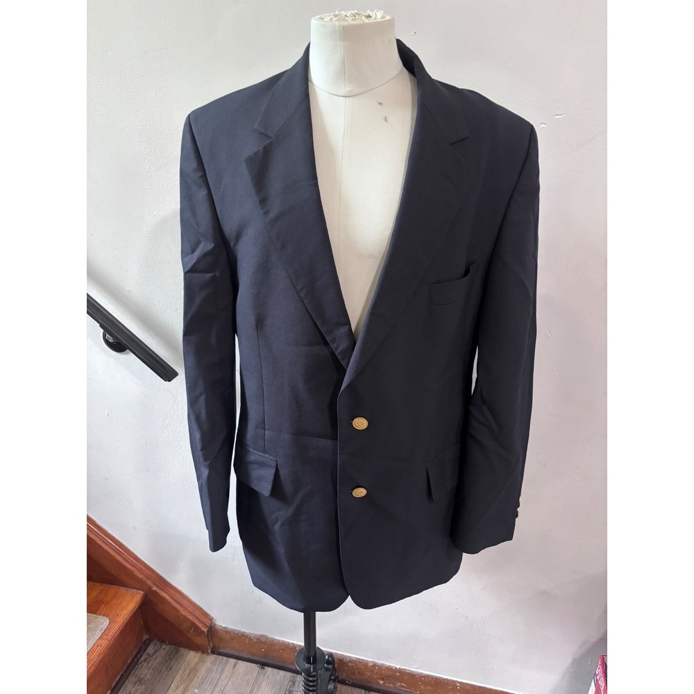 John Weitz Signature Collection Navy Gold Crest Button Blazer Old Money 42R